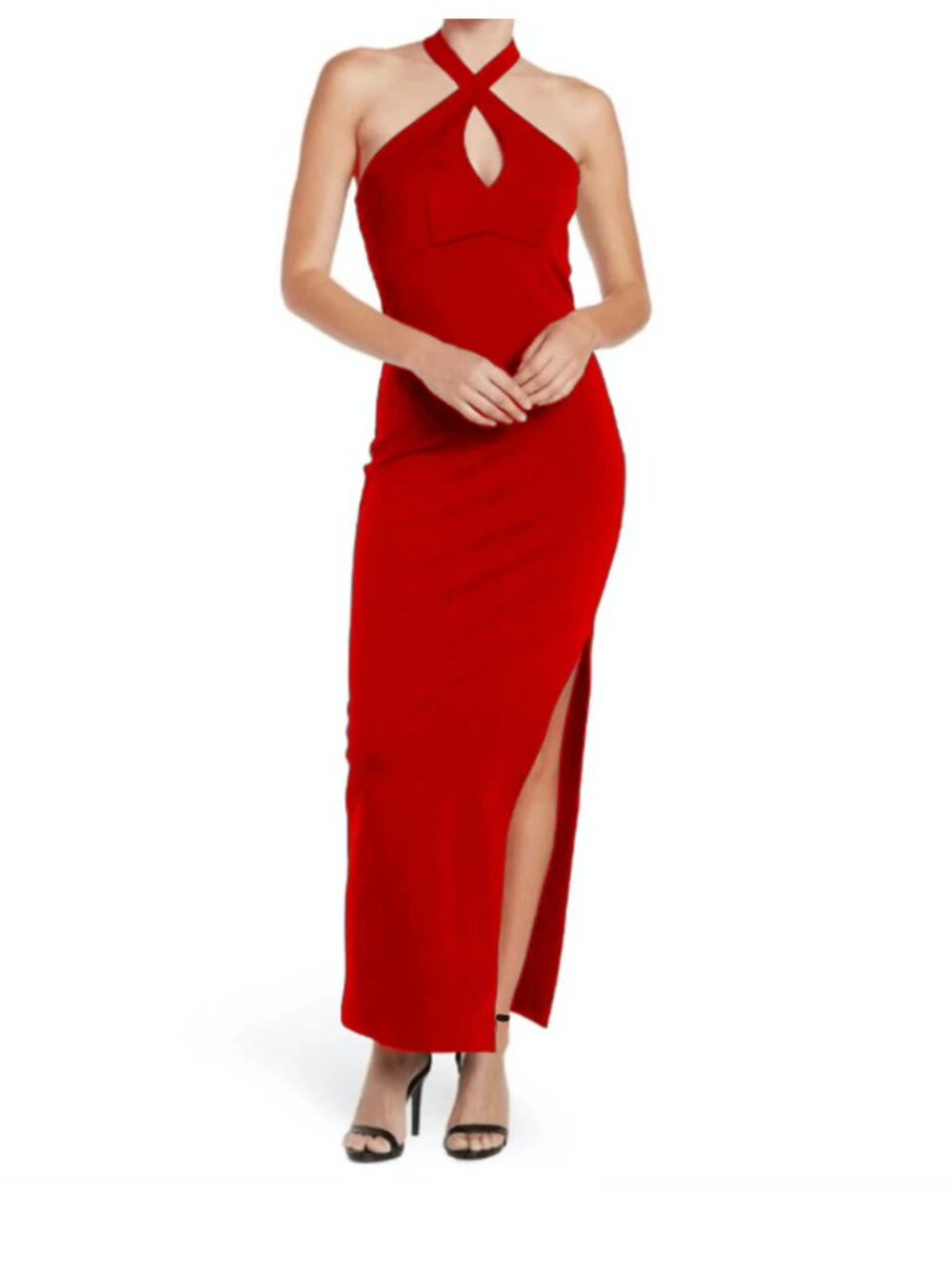 🔥Red Halter Dress Side Slit Sheath Bodycon XS Sexy Cocktail Party Date Night🔥